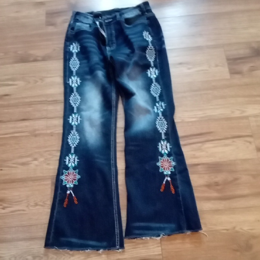 Boho Embroidered Wide Leg Jeans